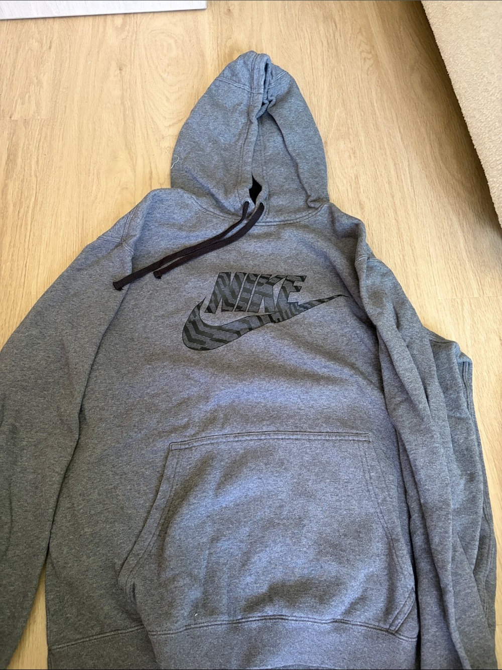 Nike Gray Hoodie with Black Zebra Swoosh
